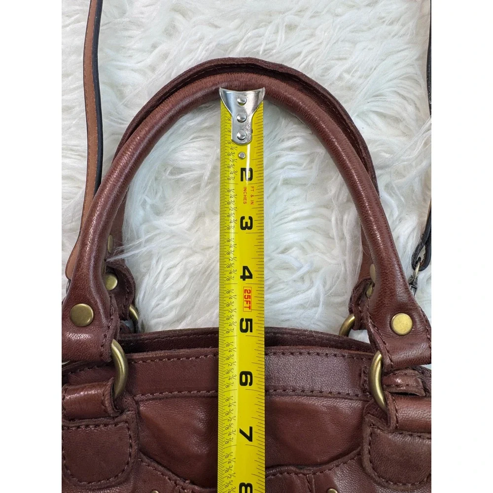 Y2K Lucky Brand Brown Leather Studded Satchel Crossbody Bag Antique Brass